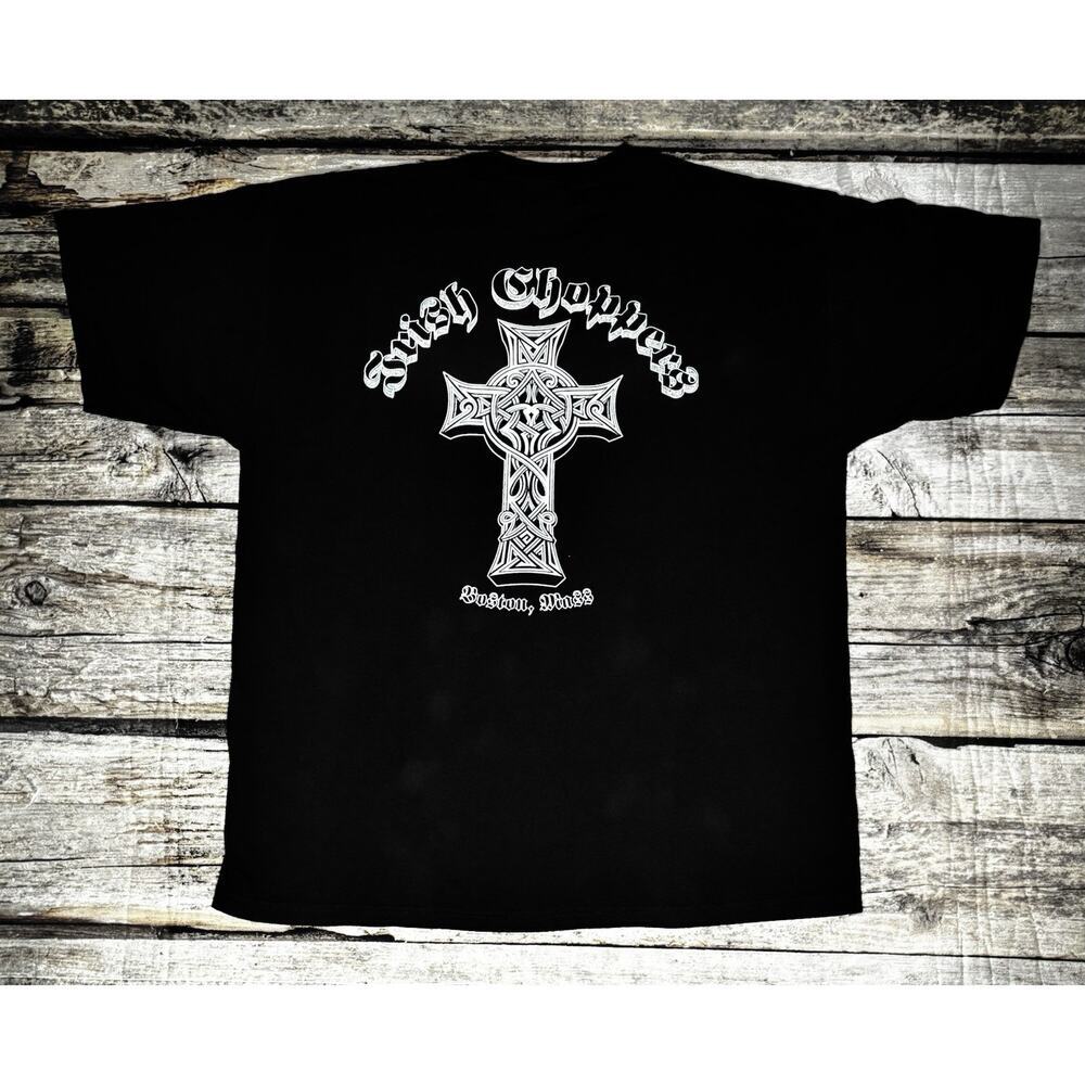 Irish Choppers Boston Tribal Celtic Cross T-Shirt Mens XL Biker Outlaw Y2K